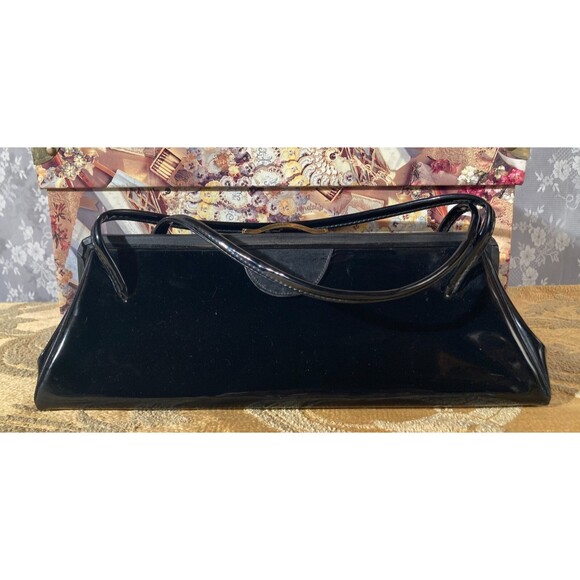 Vintage 50s Purse 1950s Black Patent Leather Mid Century Pinup New Look Bag - Picture 1 of 6